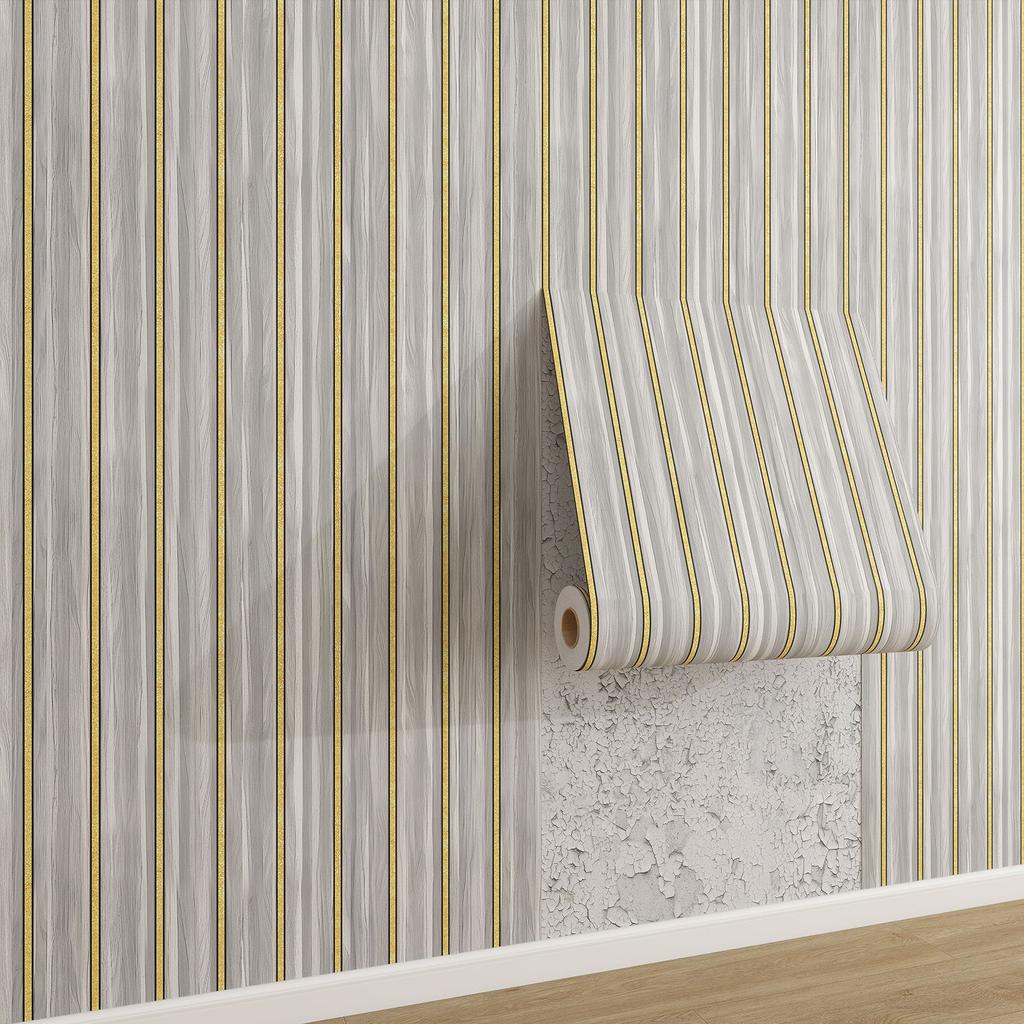 0.45x10m Self Adhesive Slat Wallpaper Vintage Wood Grain Striped Wall Sticker for TV Background Living Room Decor Peel and Stick