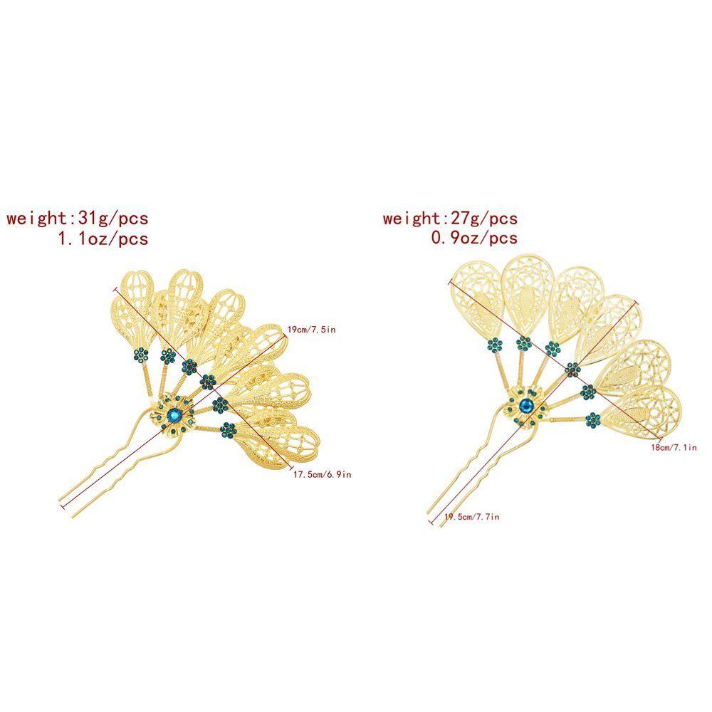 Golden Rhinestone Flower Hairpin Crystal Metal Thai Style Leaf Hair Stick Silver Hollow Ethnic Headdress Jewelry