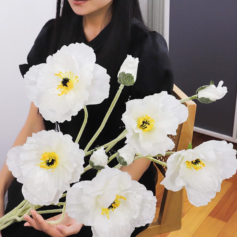 Large Flocked Silk Poppy Artificial Flower for Home or Venue Decoration, Floor Standing Prop
