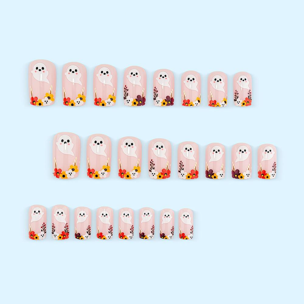 Adorable Floral Cartoon Ghost Removable Halloween Nail Stickers