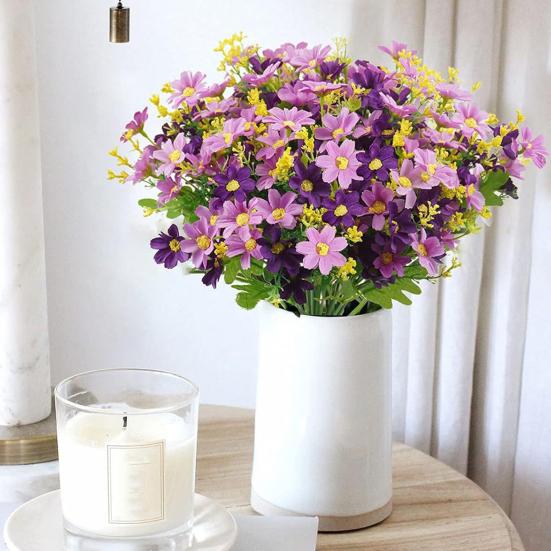 28-Köpfige Künstliche Blumen für den Außenbereich UV-beständige Kunstseide Wildblumen mit Stiel Fake Blumengesteck für Pflanzgefäß Hängekorb Veranda Terrasse