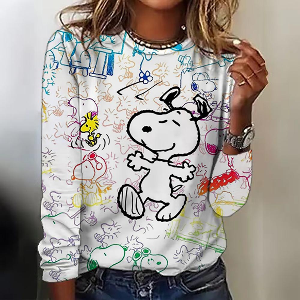 Snoopy Anime Collaboration 2025 Autumn New Women's Long-Sleeve T-Shirt Loose Round-Neck Top