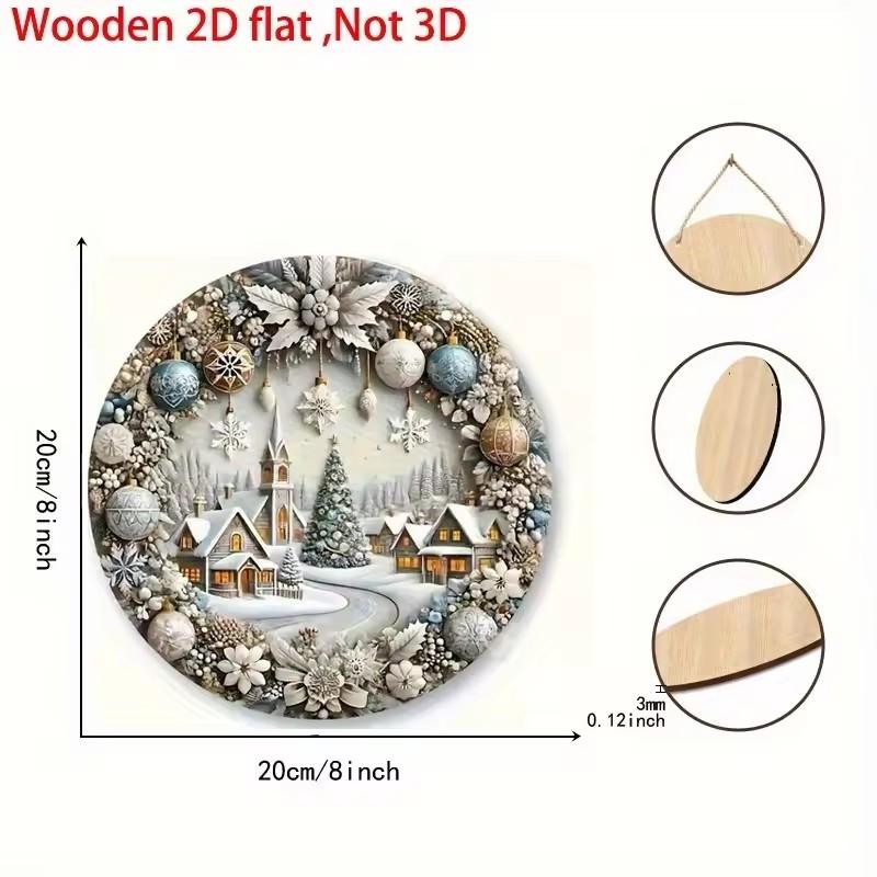 

2D Flat, Winter Christmas Wooden Sign Relief Effect of Ice and Snow Town Christmas Wreath Sign for Front Door Wall Hanging Decor Christmas Listing різнокольоровий