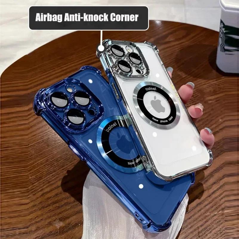 Transparent Plating Magnetic Cases For iPhone 16 13 12 11 17 Pro Max 14 15 Plus 17 Air For Magsafe Wireless Charging Phone Cover