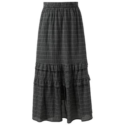 Sancai Lyocell Retro Plaid A-line Midi Skirt