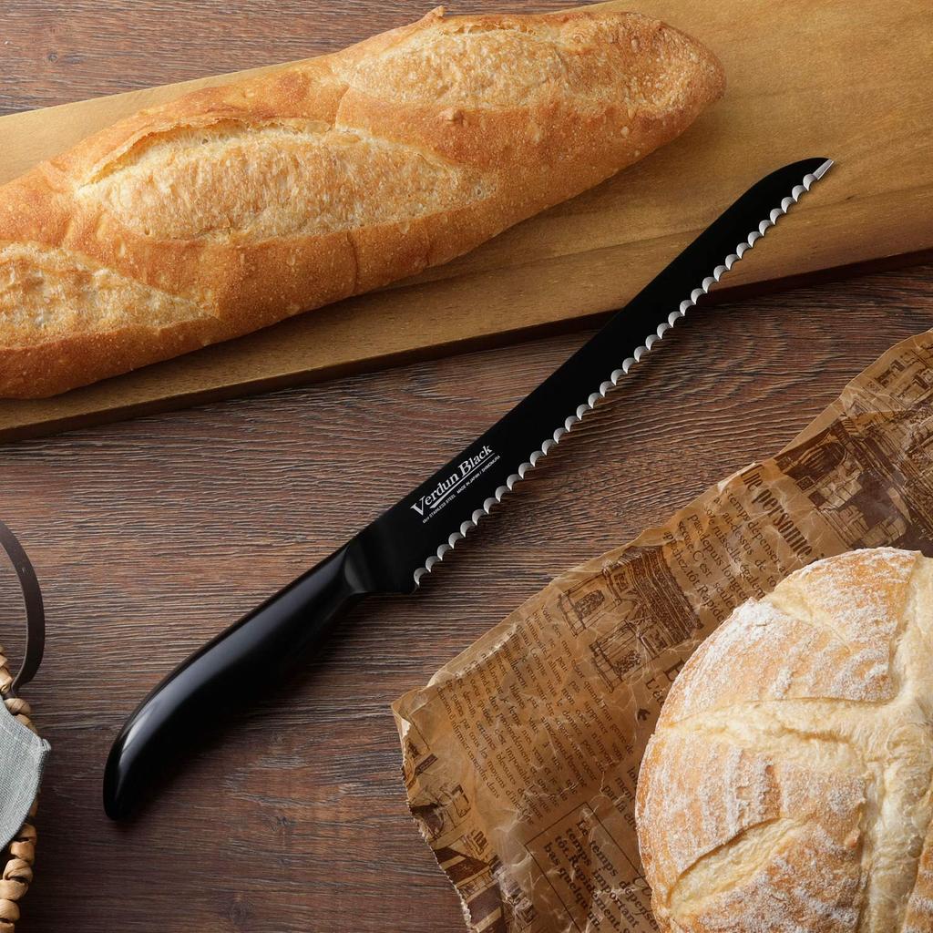 Shimomura Kougyou Wyprodukowano w Japonii Verdun Czarny Nóż do Chleba 225mm Stal Molibdenowo-Wanadowa Można Myć w Zmywarce Wyprodukowano w Niigacie OVB-107 Tsubame-Sanjo