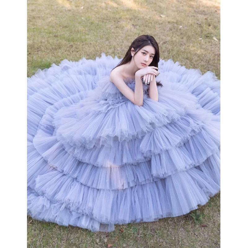 Evening Dress 2025 New Color Dress Wedding Dress Location Trailing Cake Skirt Mori Travel Dress
