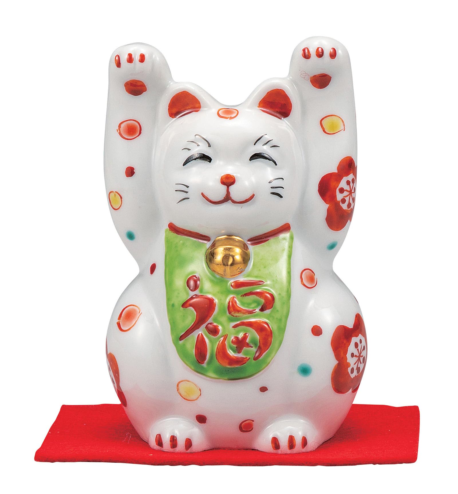 

Kutani Ware Good Fortune and with 10cm Size Floral Maneki-neko Figurine, Wealth, Two-Handed, Rug, Tall, 3, Design, K9-1522 белый