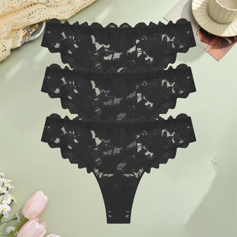 FINETOO 3 Bucți Tangas Florale din Dantelă Decupate Lenjerie Intimă Solidă Sexy cu Talie Joasă Confortabil G-String Fete Fierbinți Lenjerie Erotică