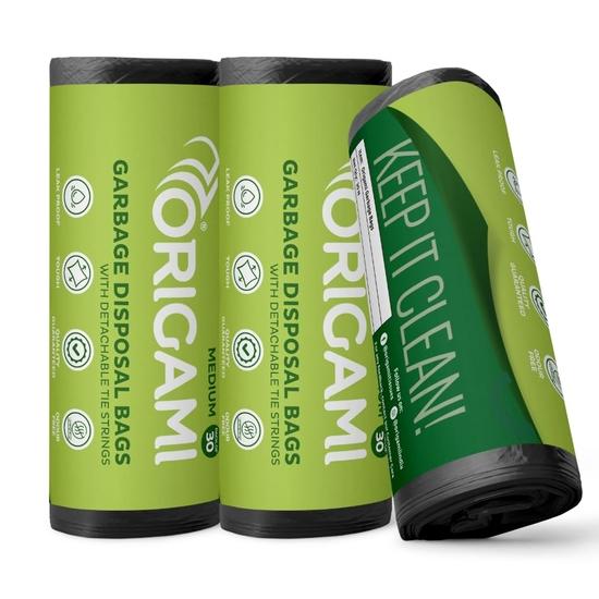 Origami Garbage Bags for Dustbin - Medium 19 x 21 Inches | 30 piece per Roll (Pack of 3, Black)