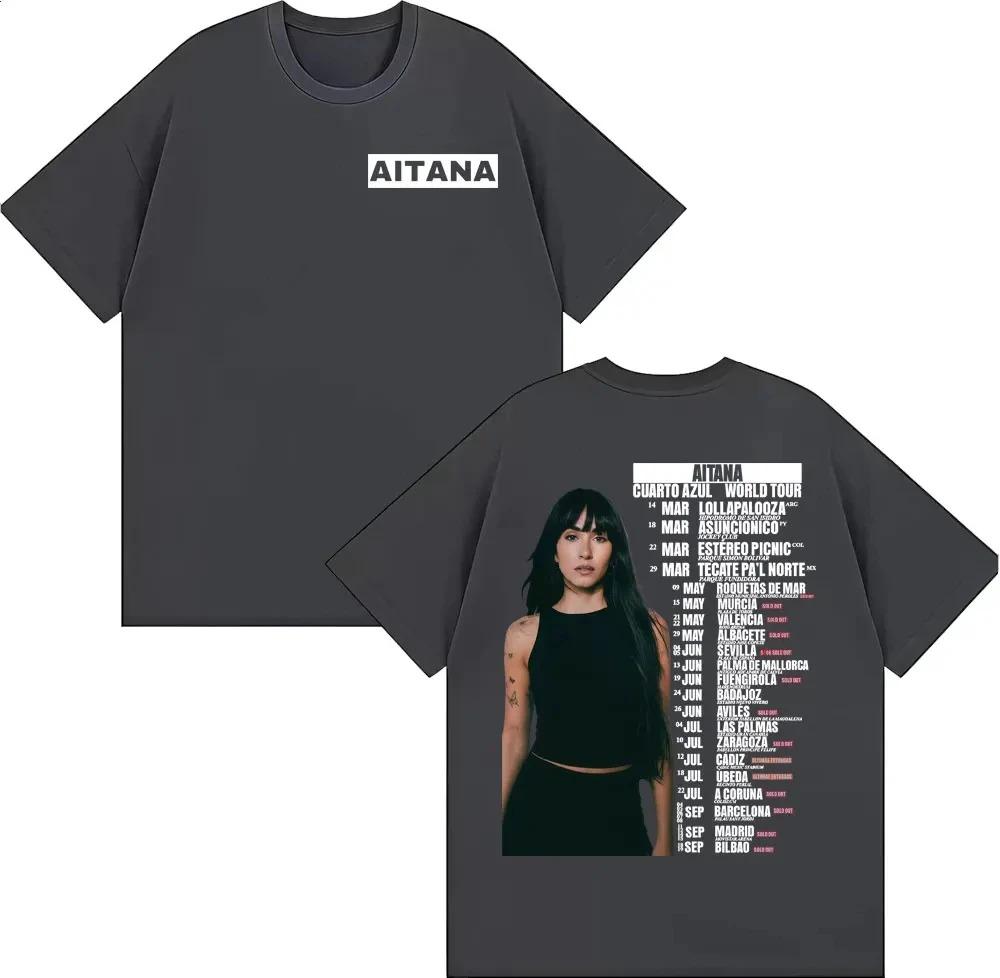 Aitana Cuarto Azul World Tour Double Sided T-Shirt Pop Singer Merch Casual Black Gray Cotton Unisex T-shirts