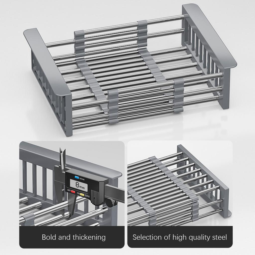 Teleskopischer Spülbecken-Abtropfkorb aus Edelstahl Mehrzweck Platzsparendes Spülbecken-Abtropfgestell Für Trockene Teller Obst Gemüse Aufbewahrungsgestell
