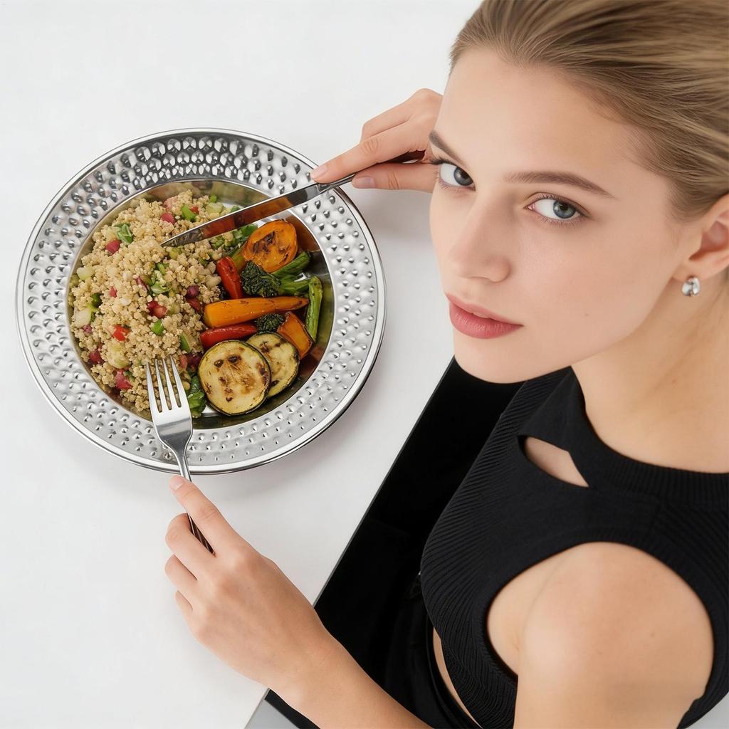 Mirror Polishes Stainless Steel Dinner Plates Set Durable Unbreakable Metal Trays For Family Dining, Camping Event Kitchenware