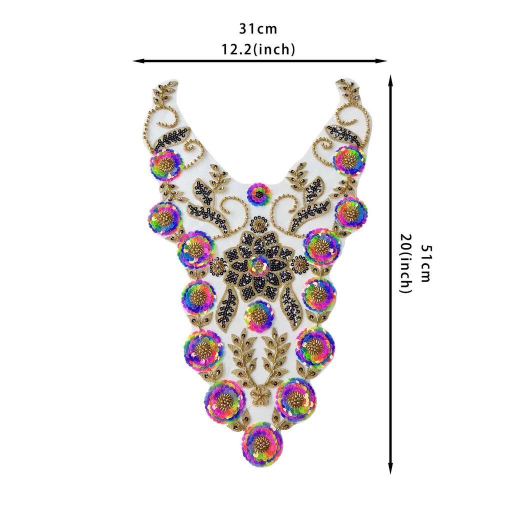 Heavy Industry Handmade Beaded Sequins Colorful Applique Clothing Evening Dress Performance Clothing Decorative Accessories Front Collar Cloth Sticker