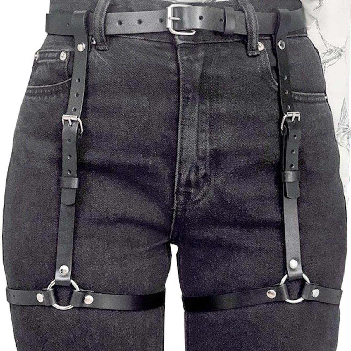 

Женская Мода Портупея Набедренная Портупея из ПУ кожи Регулируемая Декорированная шипами Подвязка на бедро Готическая Портупея Бондажное нижнее белье