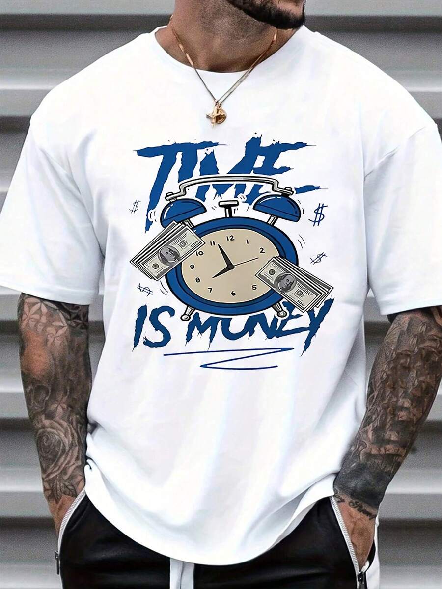 

Unisex Round Neck T-Shirt - Time Is Money Graphic Basic T-Shirt For Summer S