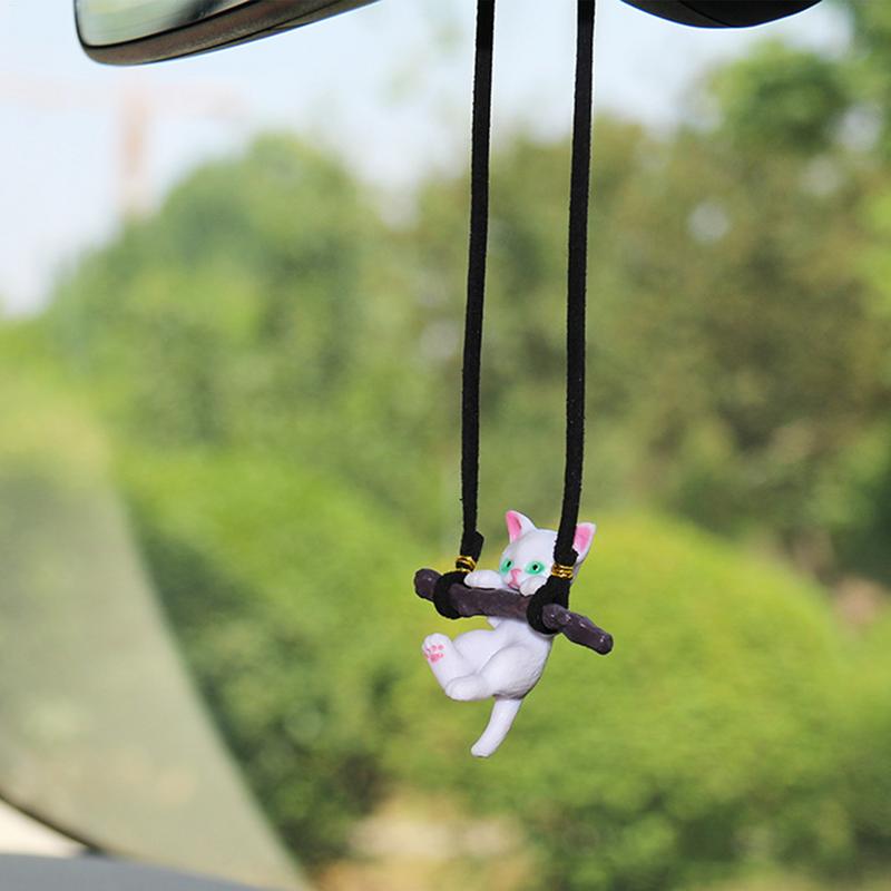 Cat Car Pendant Mirrors Hangable Accessories Cute Branch Cat Pendant Rearview Mirrors Kitten Charm for Auto Interior Decor