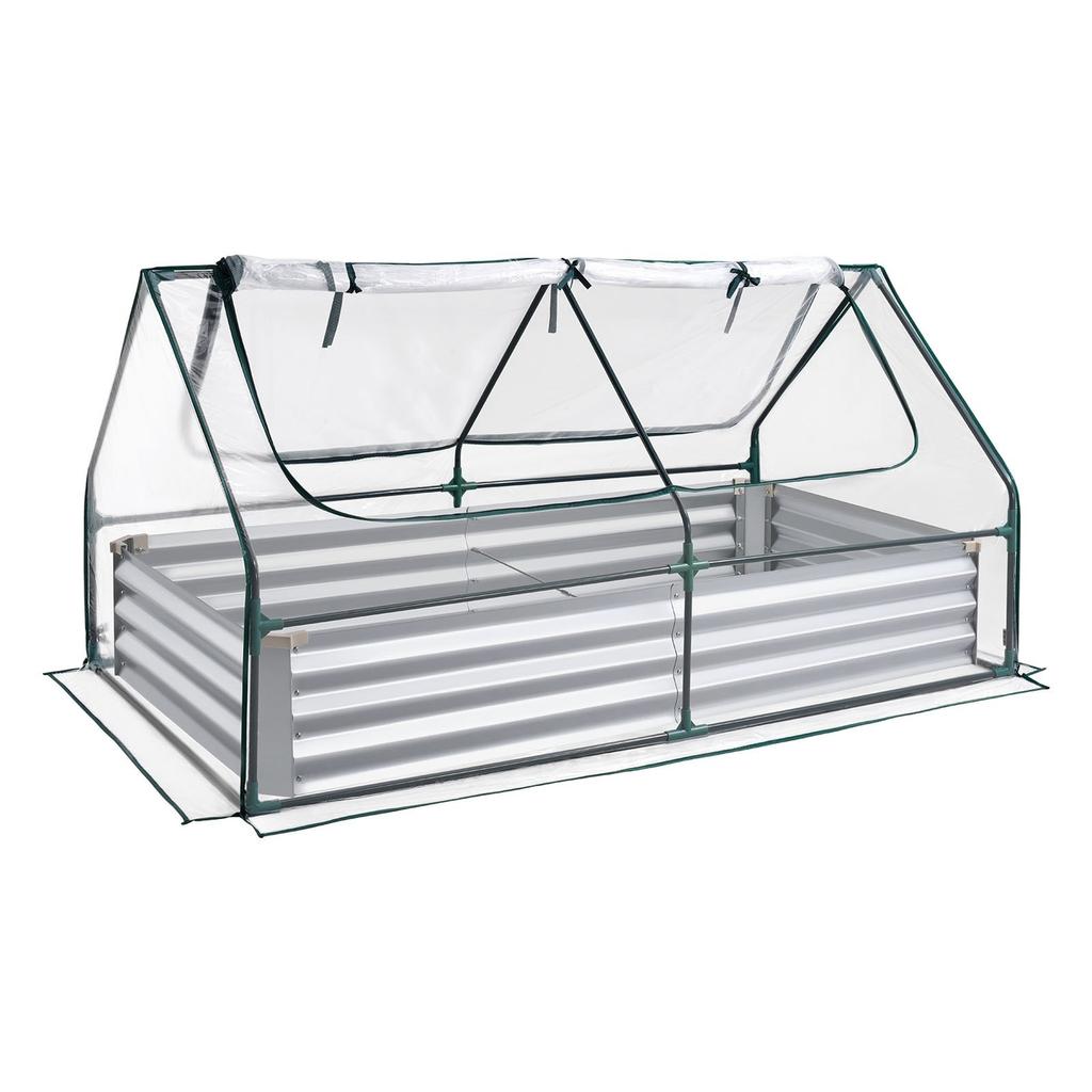 Raised Garden Bed with Cover, 1800 X 900 X 300 Mm, Rectangular Galvanized Metal Planter Box Outdoor, with PE Greenhouse Cover & Gloves, Rustproof