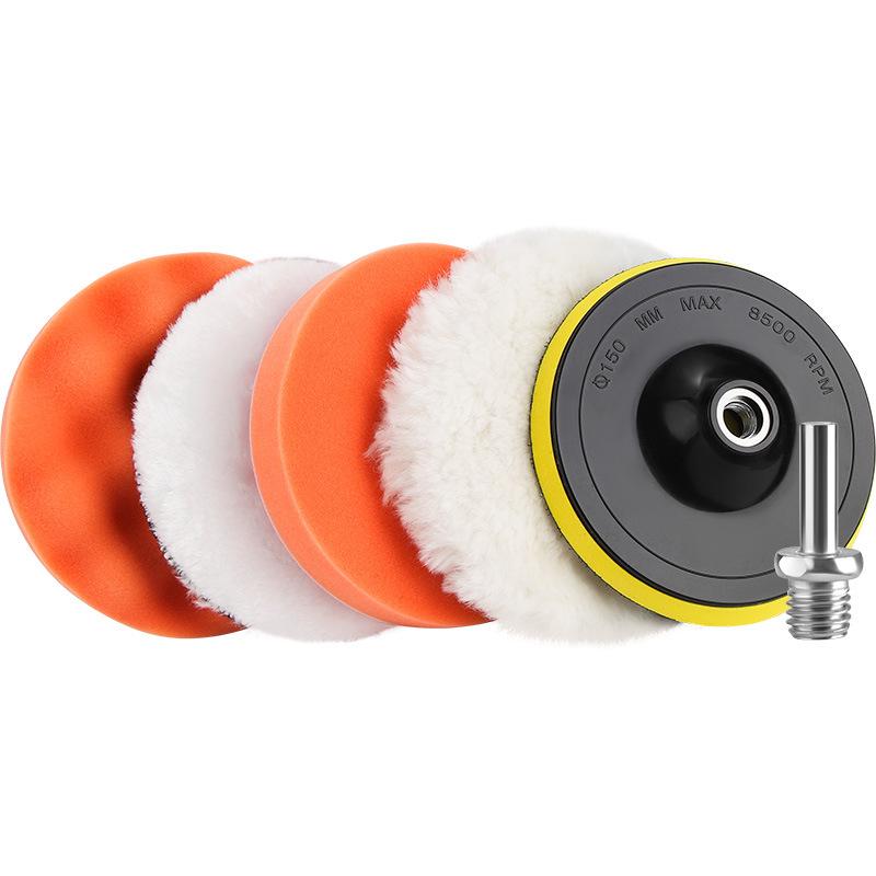 Electric Car Polisher Kit: Drill Attachment, Self-Adhesive Sponge, Wool Ball, Polishing Disc for Scratch Removal.