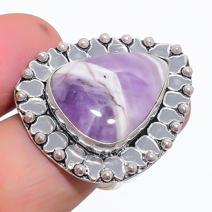 Natural Chevron Amethyst Gemstone 925 Sterling Silver Jewelry Ring Size 9 c8Z05