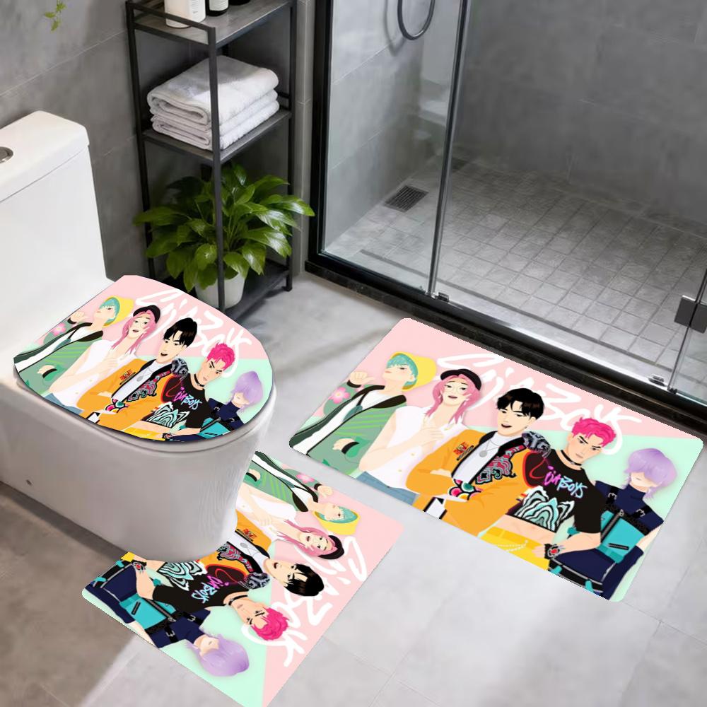 Saja Boys6 Bathroom 3Piece Flannel Mat Set Bath Mat Set Toilet Coverushaped Foot Pad Gift Bathroom Decor