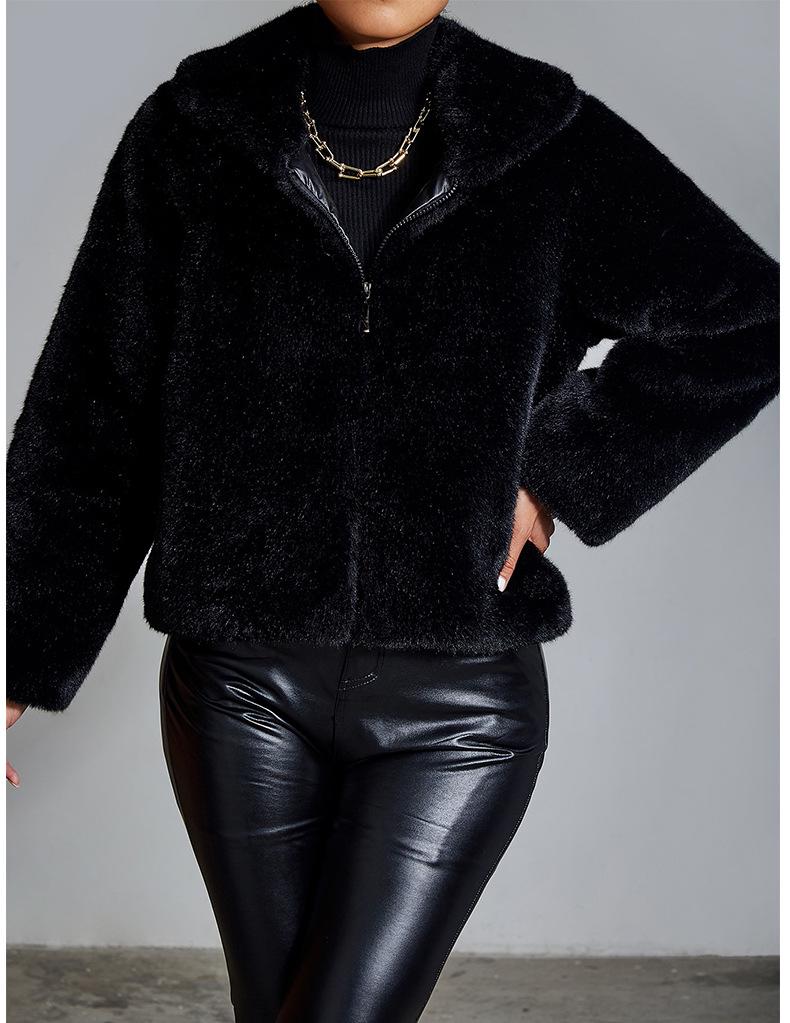 Abrigo Corto de Visón Negro de Terciopelo para Mujer Europea y Americana - Moderno, Cálido, Corte Slim