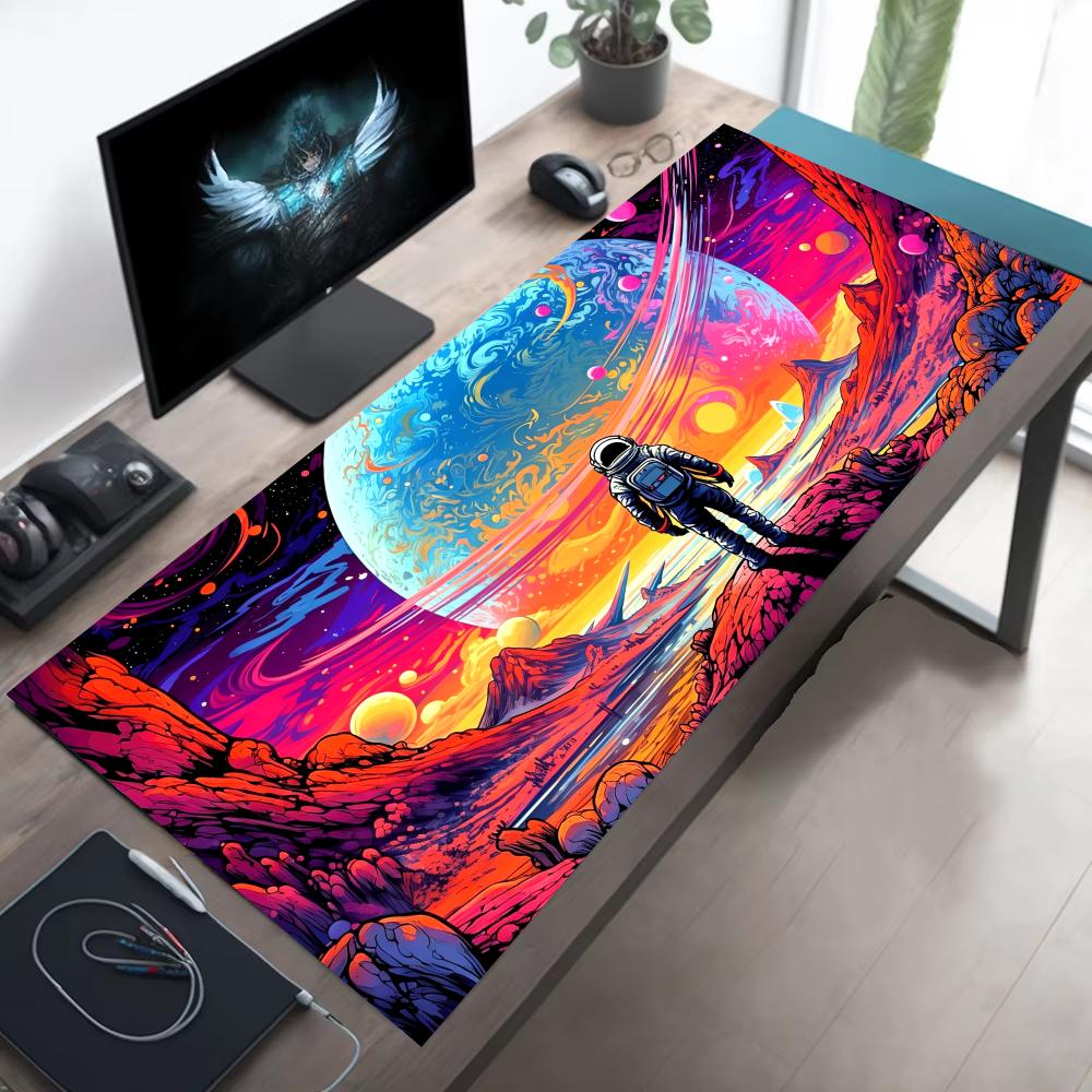 Planets and Astronauts Mouse Pad Desk Mat with Stitched Edge Non-Slip Gaming Mats PC Accessories Keyboard Long Desk Pads Mauspad