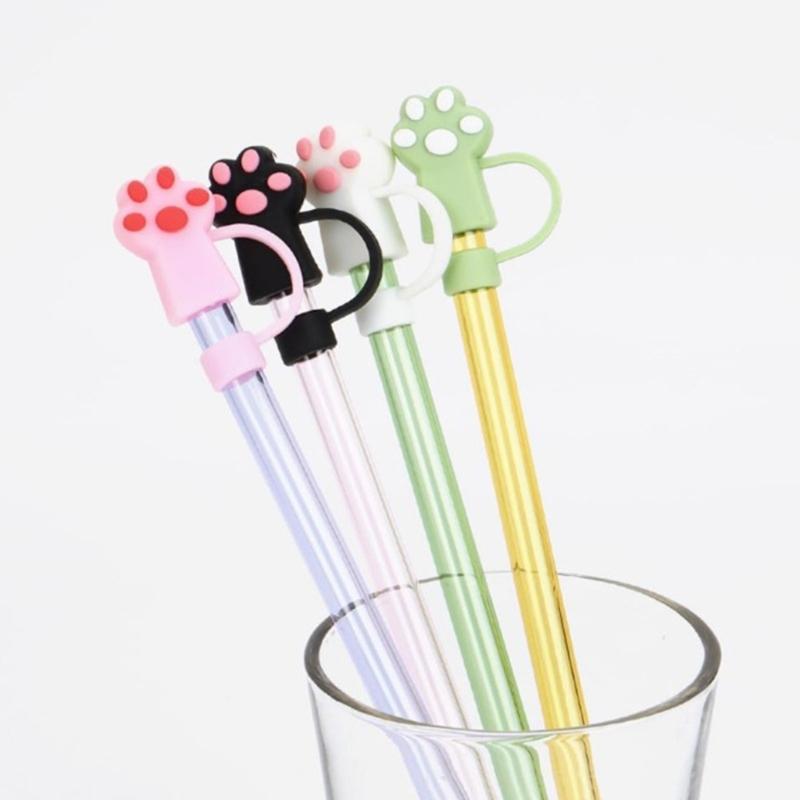 6pcs Durable Cat Claw Straw Seal Decoration Household Dust-Proof Straws Plugs Set Durable Drinkware Accessory for Cup