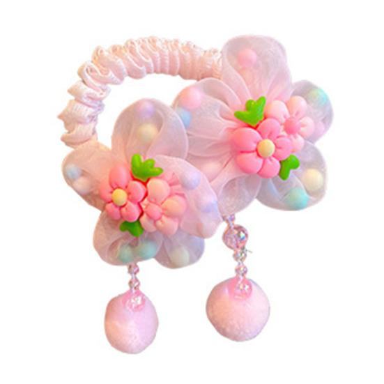 Hair Tie Soft Organza Flower Shape Hair Rope with Plush Tassels Imitation Pearls Decor High Elastic Band Bun Holder Hair Accessories