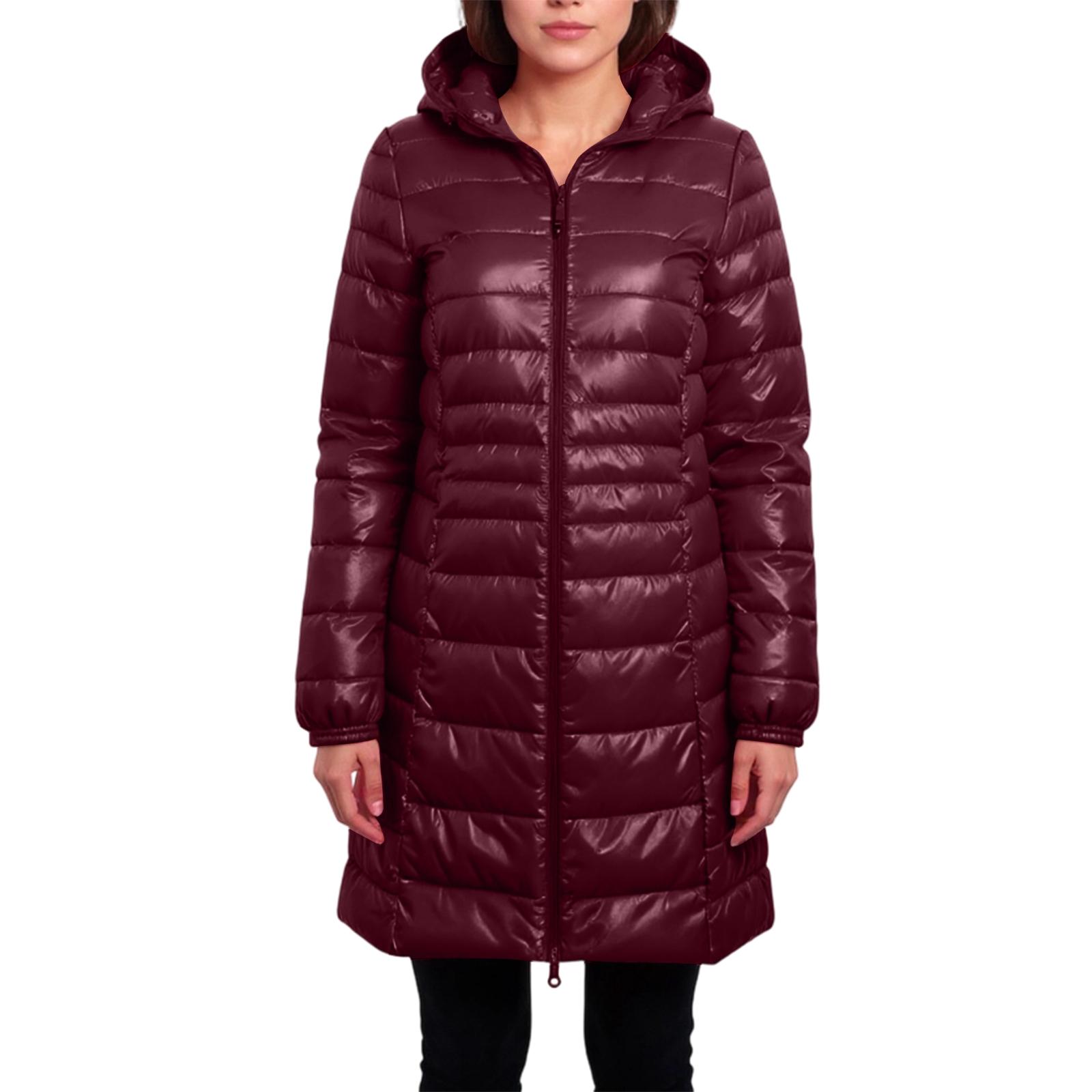 

Женский пуховик средней длины приталенного силуэта, легкий, с капюшоном, модный XL винный