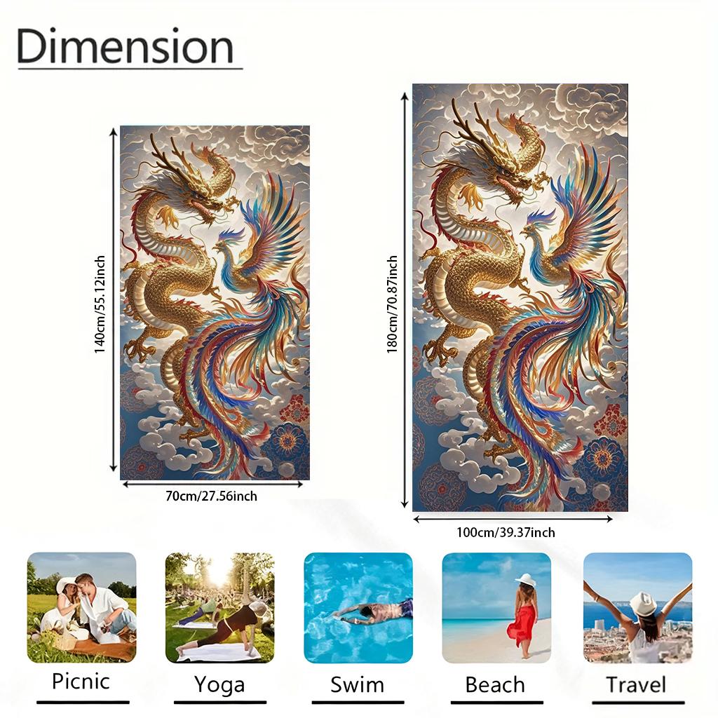 Traditional Chinese Dragon And Phoenix Beach Towel Quick-Drying Towel Suitable For Seaside Pool Camping Yoga For Family Friends