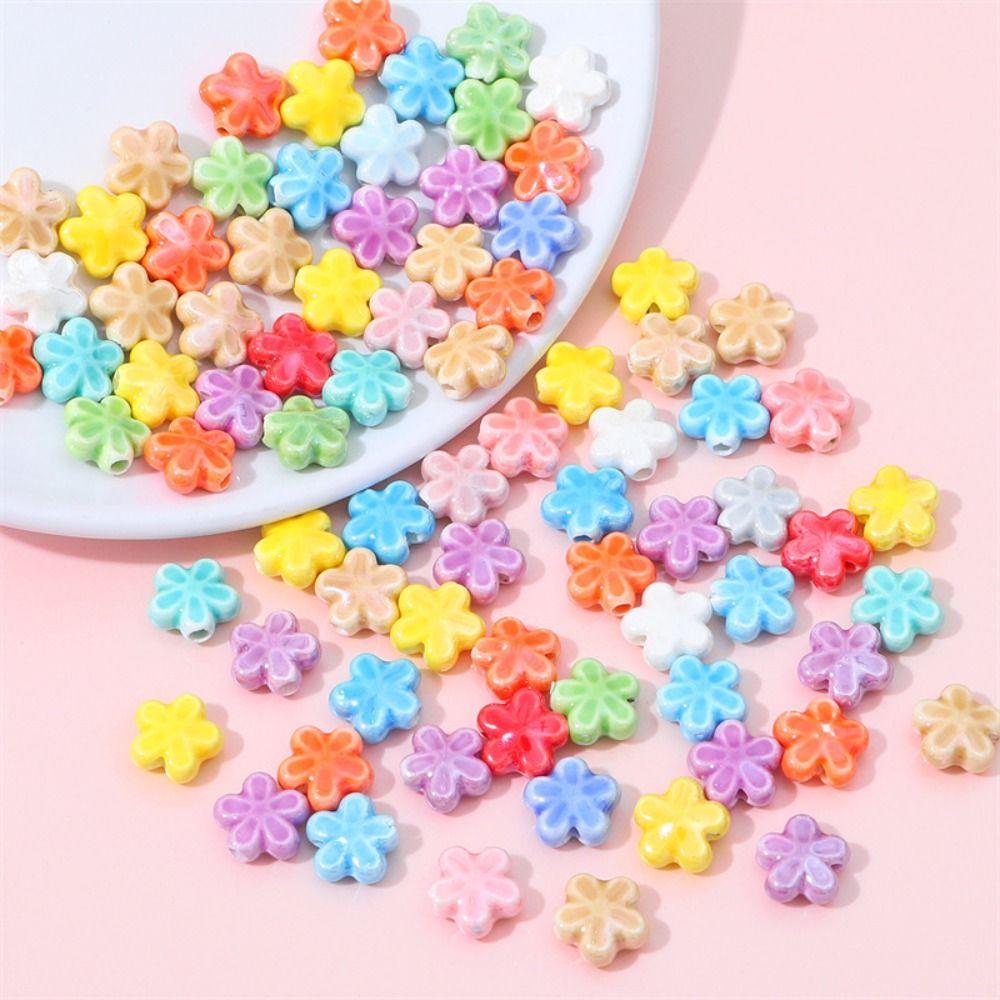 10pcs Ceramic Five-petaled Flower Bead Handmade Craft Jewelry Making Material Gift
