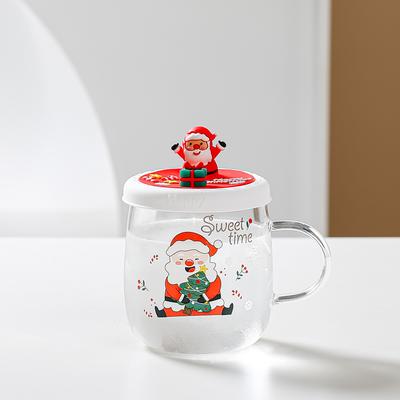 Christmas Gift Glass with Lid Cartoon Water Cup for Household Use Set of Gift Cups with High Appearance and Large Capacity