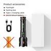 LED Laser Tactical Flashlight 2000 Lumen Zoom Camping Torch Colorful Fluorescent Strip Outdoor Emergency Portable LED Flashlight