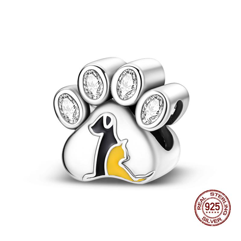 Charms Beads Copper Fits 3Mm Original Bracelet Womens Cute Dog Paw Print Bone Series Charms Beads Diy Jewelry Gifts New In