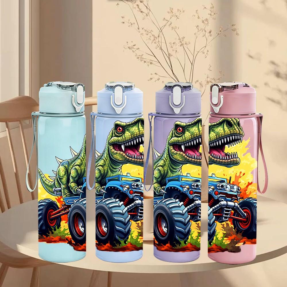 1PC Dinosaur Monster Truck Cartoon 750ml Color Plastic Sports Water Bottle Leakproof Flip Straw Lid Suitable for Sports Office Home Use