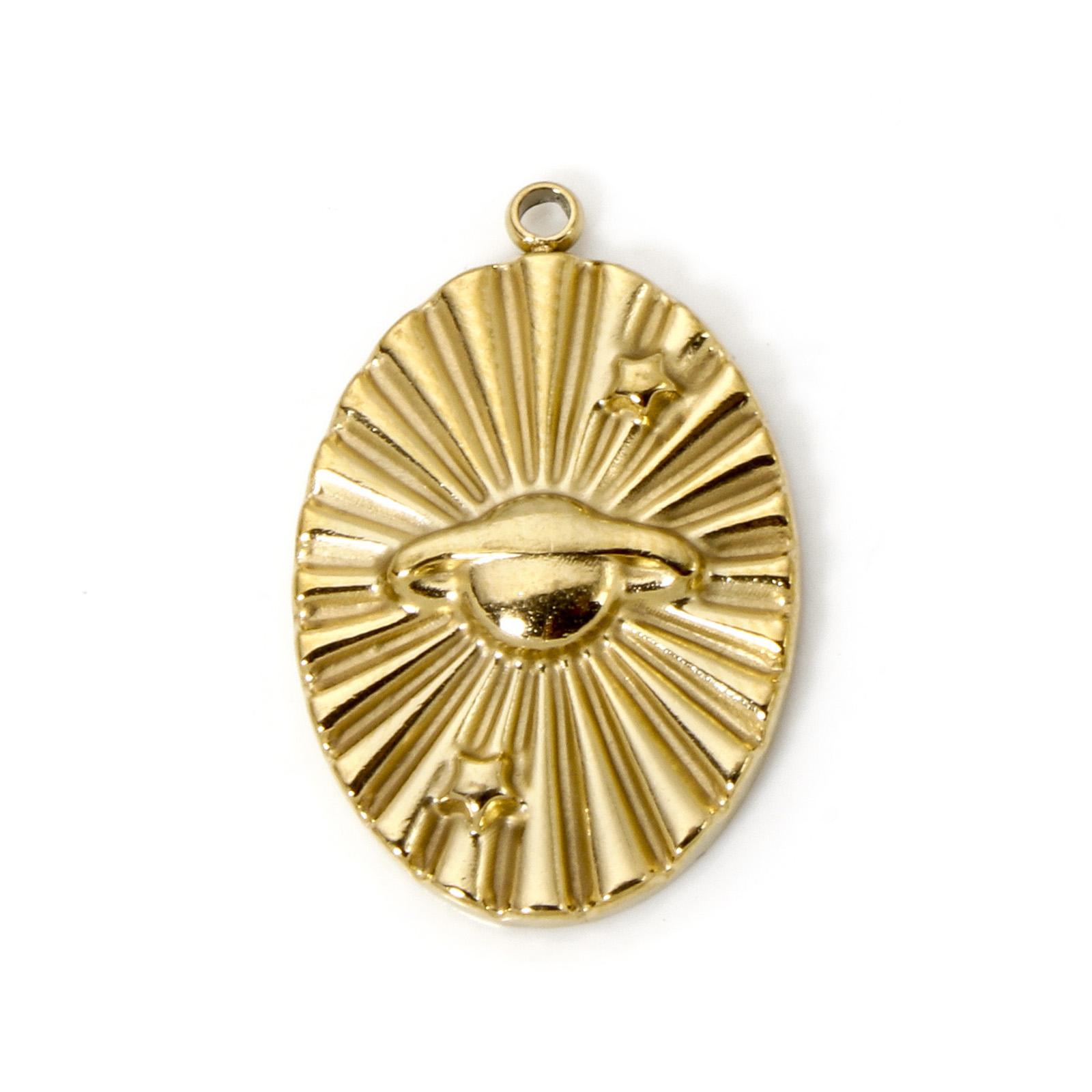 

304 Stainless Steel Religious Charms 18K Real Gold Plated Rectangle Ex Voto Heart Sun Sunflower Angel Pendants Necklace DIY, 2pc