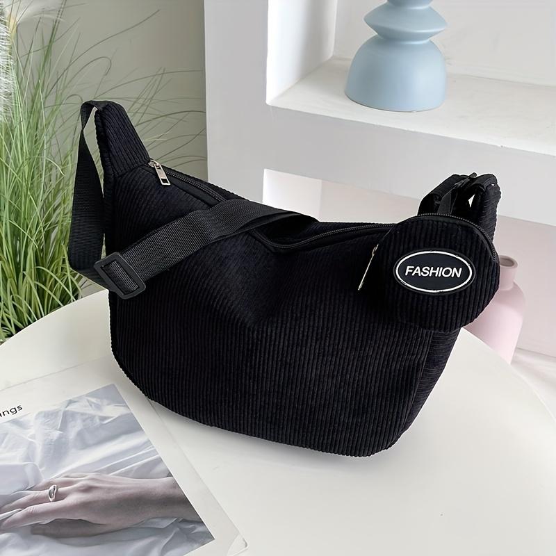 

1pc Chic Solid Color Nylon Crossbody Bag for Women, Fashionable Korean Style Casual Shoulder Bag with Zip Closure, Polyester Lined чёрный