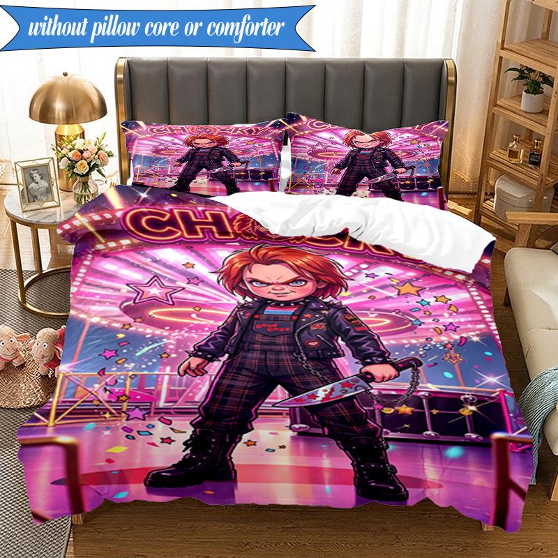 Chucky's Halloween Horror 3pcs K-pop Music Group Bedding set,Ideal for Bedroom, Dormitory,Including Duvet Cover And 2pcs Pillowcases,Fan Gifts