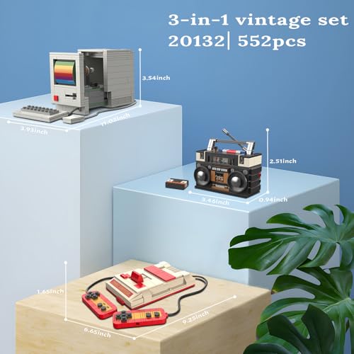 JMBricklayer Vintage Game Console, Computer, and Radio Building Toy Set 20132, Adult Vintage Building Blocks Set, 3-in-1 Vintage Display Model for Off