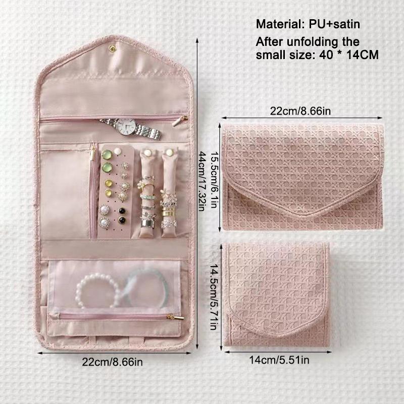 Foldable Jewelry Case Roll Travel Jewelry Organizer Portable For Journey Earrings Rings Diamond Necklaces Brooches Storage Bag