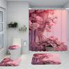 Tume Supply Bathroom Four-Piece Pink Flower Curtain Pattern Shower Curtain Floor Mat Toilet Mat Set