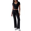Women's Set Two Piece Short Sleeve Cropped Tops Matching Flare Pants Sets Casual