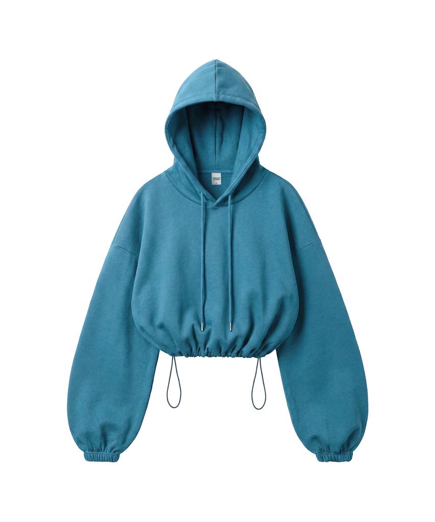 String Oversized Crop Hoodie - Peacock Green