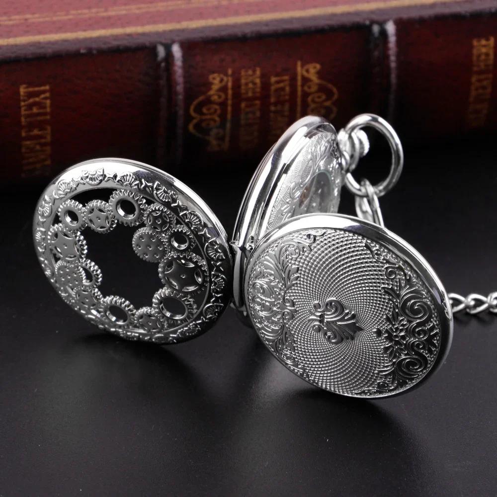 PJX1725 NEW Vintage Steampunk Gears Hollow Mechanical Pocket Watch Fob Chain Hand Wind Skeleton Necklace Clock Men Womens Gifts