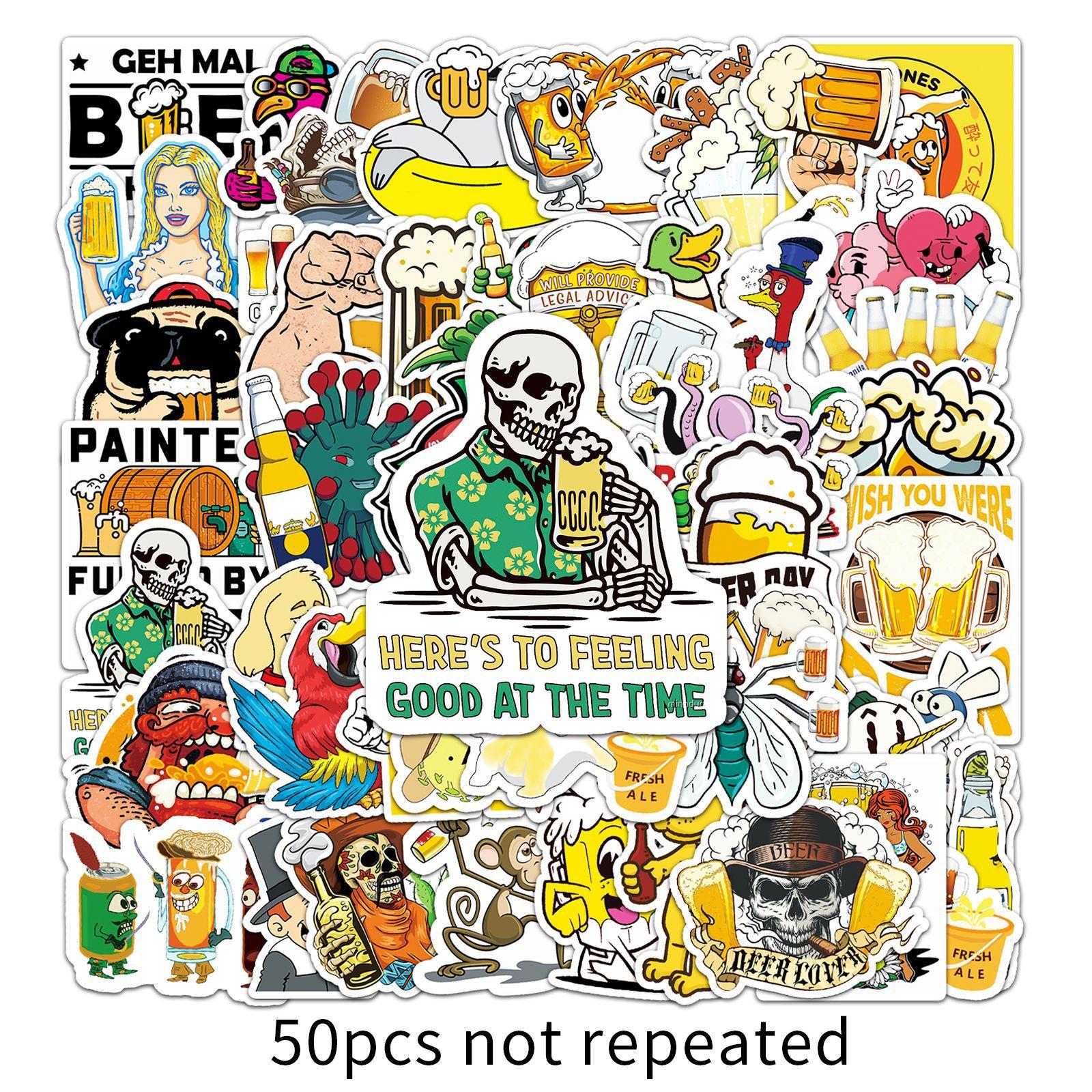 

50 Beer Doodle Personality Spoof Creative Trend DIY Suitcase Mobile Water Cup Car Stickers