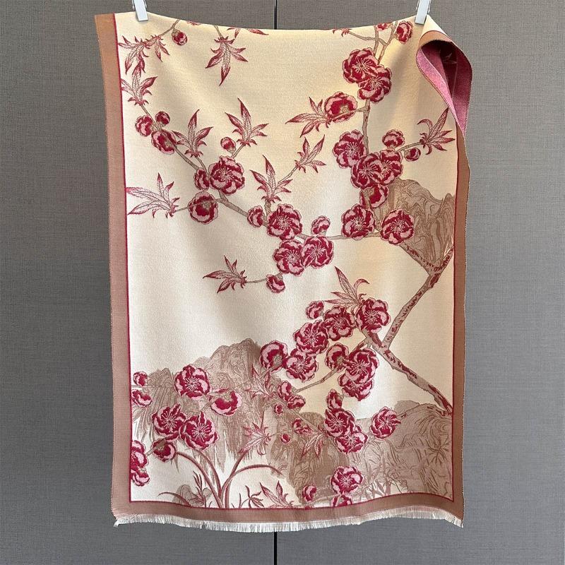 Autumn New Cashmere Tassel Scarf Women's Fashion Age-reducing Jacquard Scarf Warm and Thickened Large Shawl
