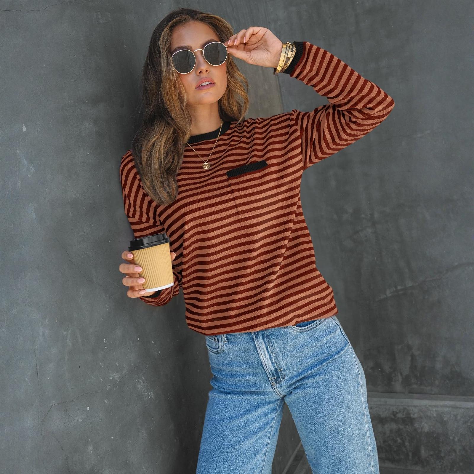 

Women s Striped Fashion Long-sleeved Top XL