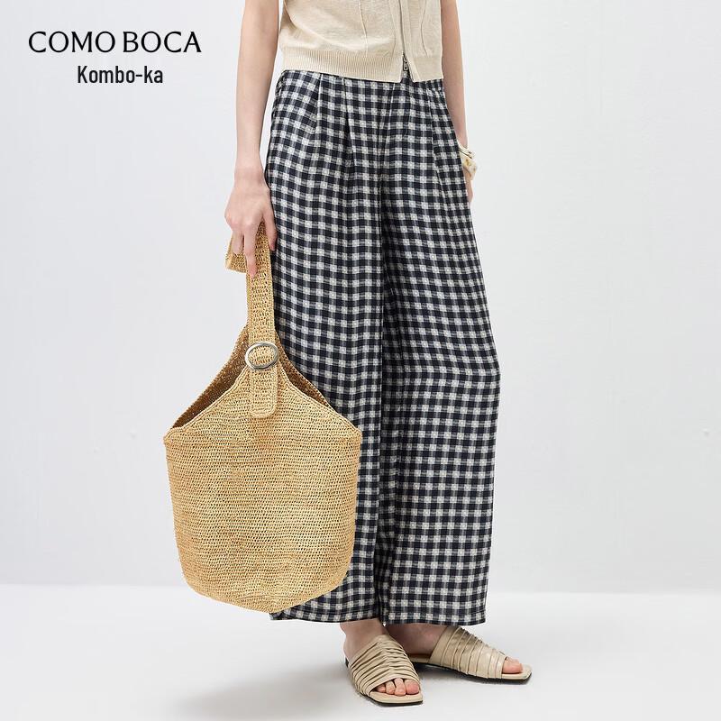 

Komomboka Silk Blend High-Waist Plaid Straight Leg Pants M