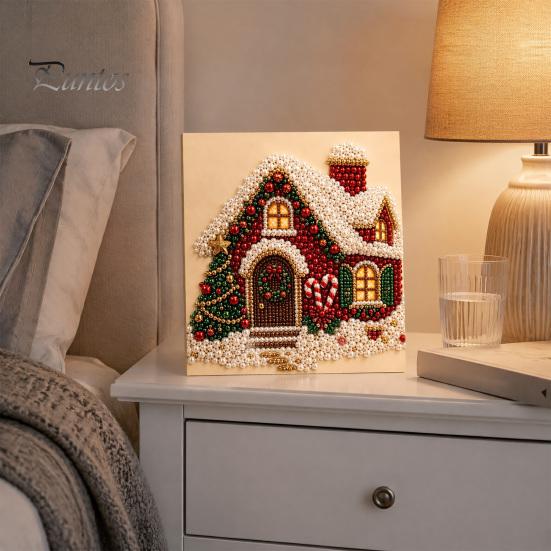 DIY Faux Pearl Art Crafts Christmas Kit, Santa Snowy Cottage Painting Kits for Adults 3D Bead Craft Set Adults, Home Winter Holiday Wall Decor Indoor